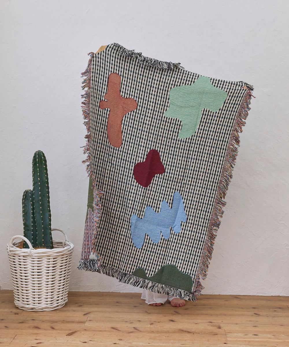 CITY SHED】Abstract Gingham Woven Throw Blanket - Clr Shop