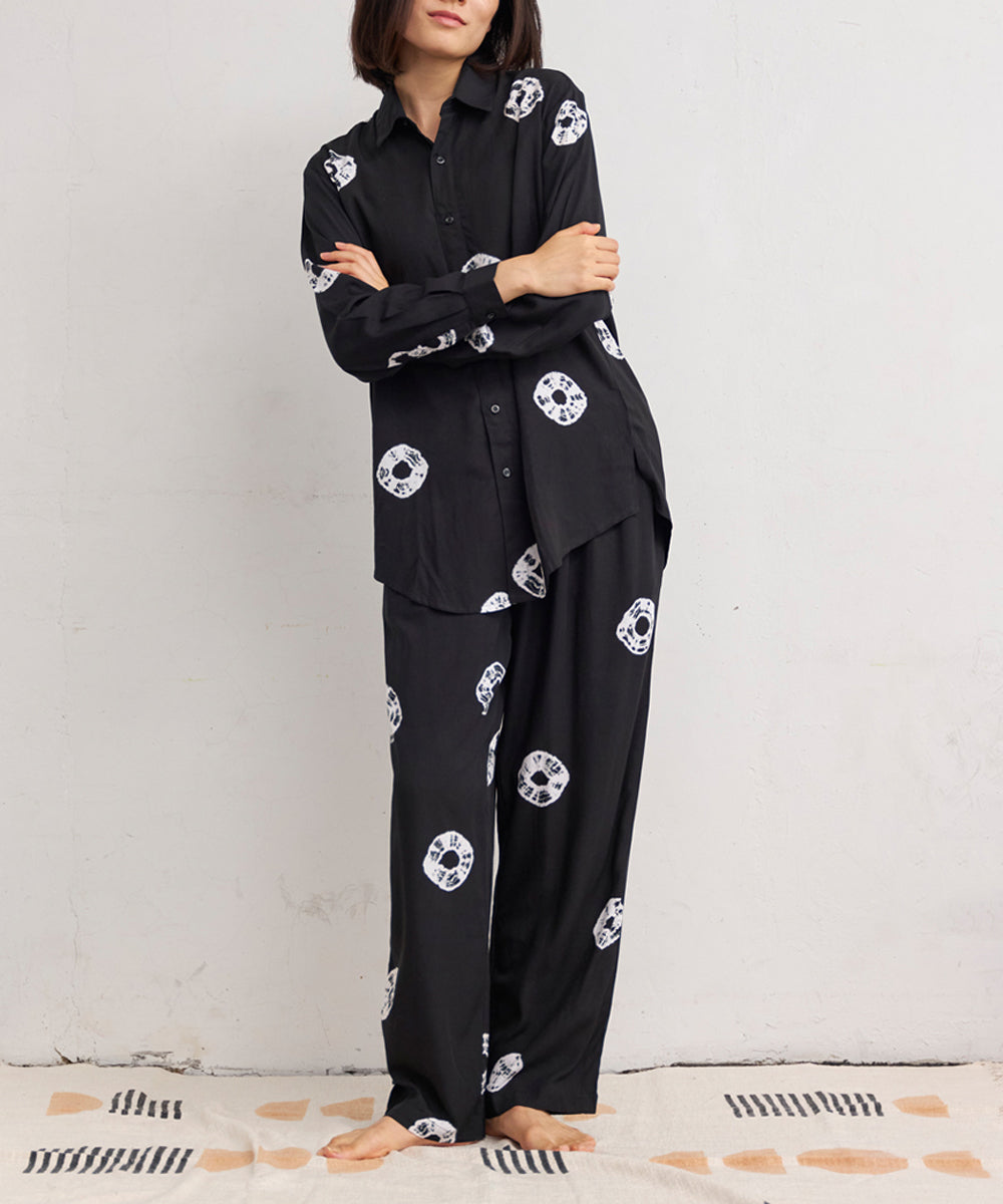 CITY SHED】Black Shibori Winter Pyjama - SUKU Home