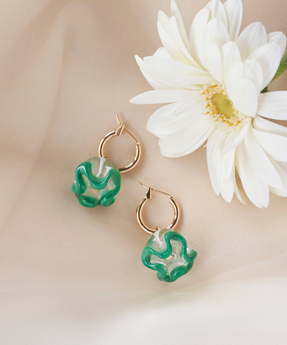 Fleurette Earrings Green×Gold