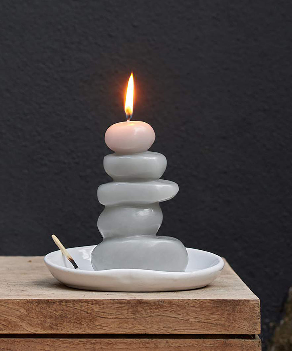 Ebb + Flow Cairn Candle Light Gray